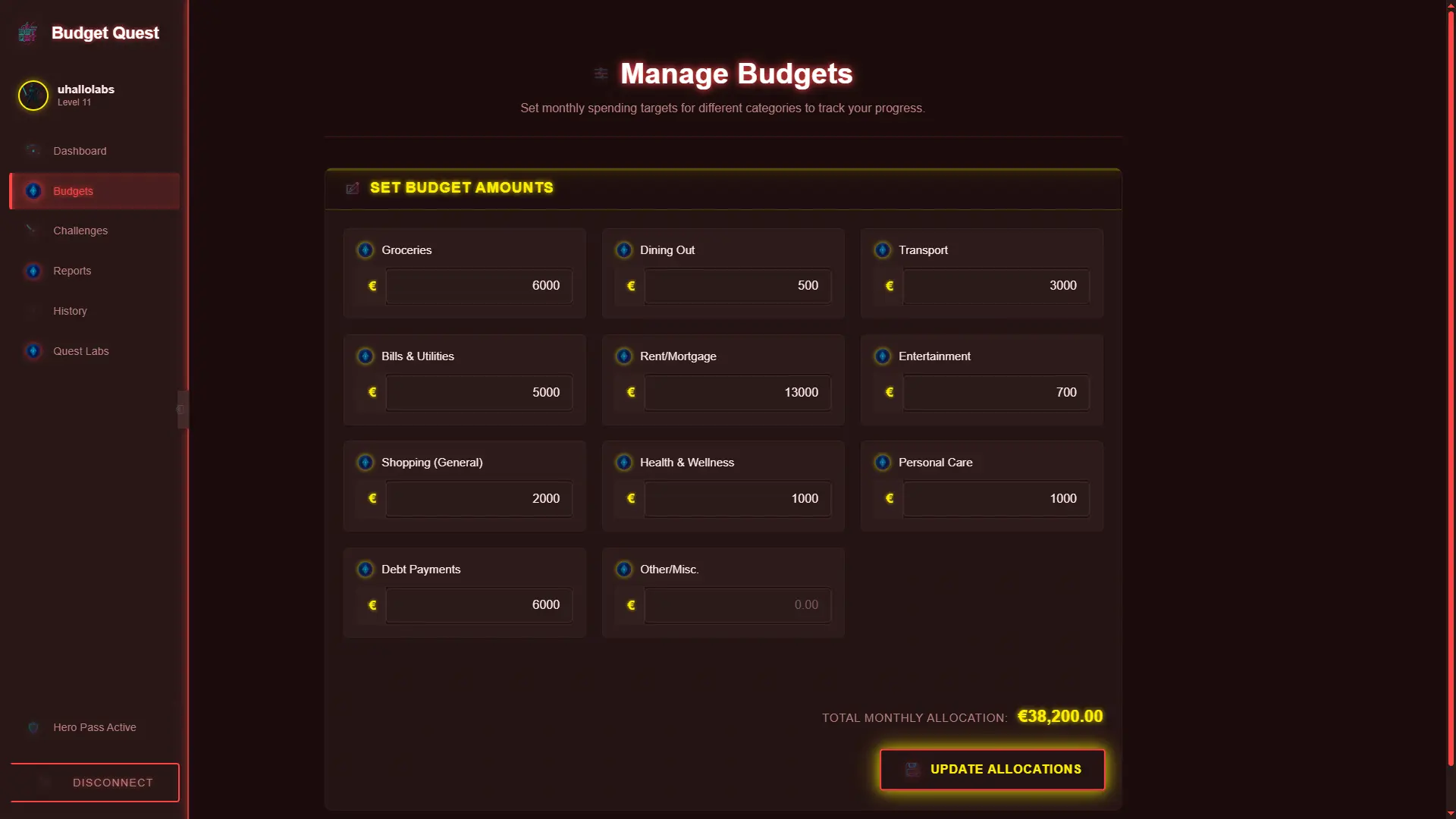 Budget Quest Budgeting Interface Preview
